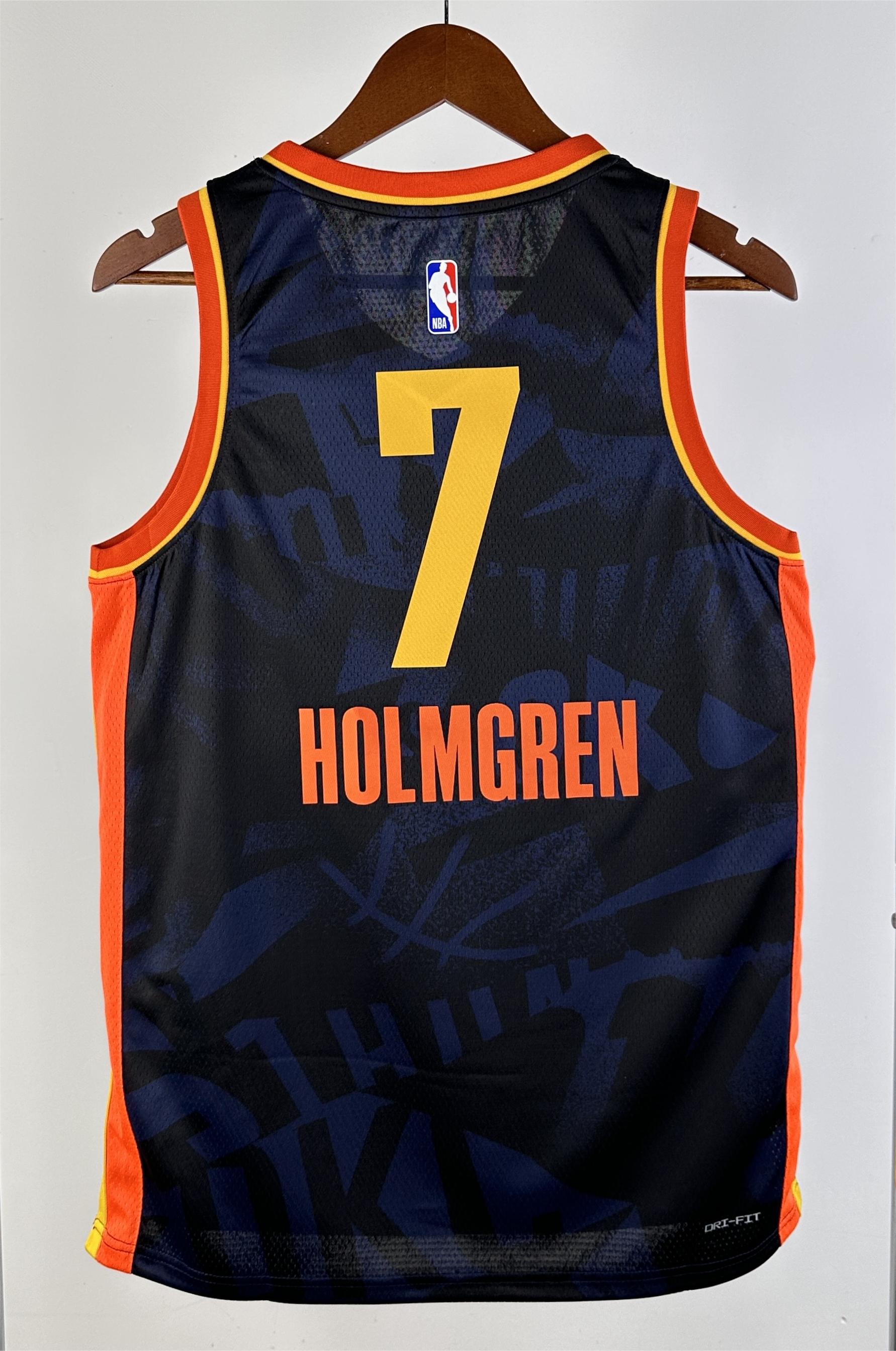 NBA Men 2024 Oklahoma City Thunder City Edition Dark Blue #7 HOLMGREN Jersey High Quality Name and Number Print - leoleo123123