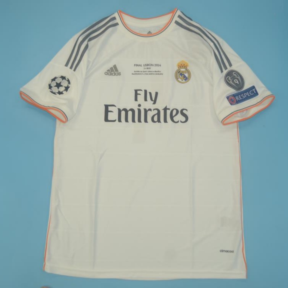 13/14 Real Madrid Home Retro Jersey With Champions Patch and Final Letter - leoleo123123