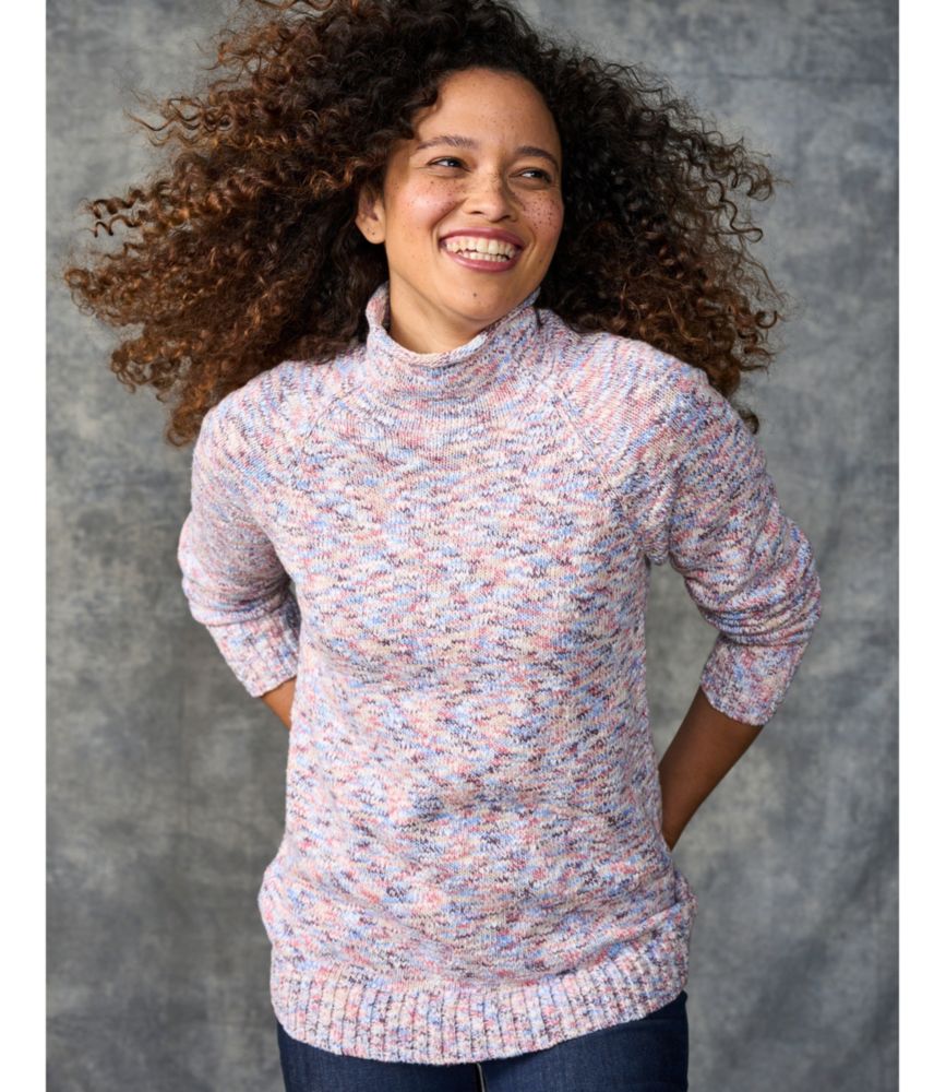 Women's Cotton Ragg Sweater, Funnelneck Pullover Space-Dye - leoleo123123
