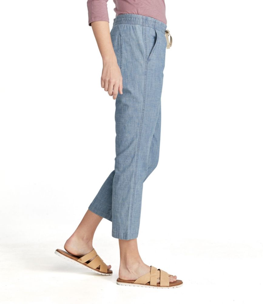 Women's Lakewashed Pull-On Chinos, Mid-Rise Chambray Ankle Pants - leoleo123123