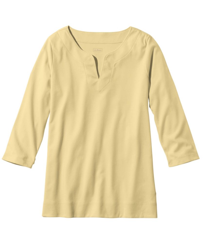 Women's Pima Cotton Tunic, Three-Quarter-Sleeve Splitneck - leoleo123123