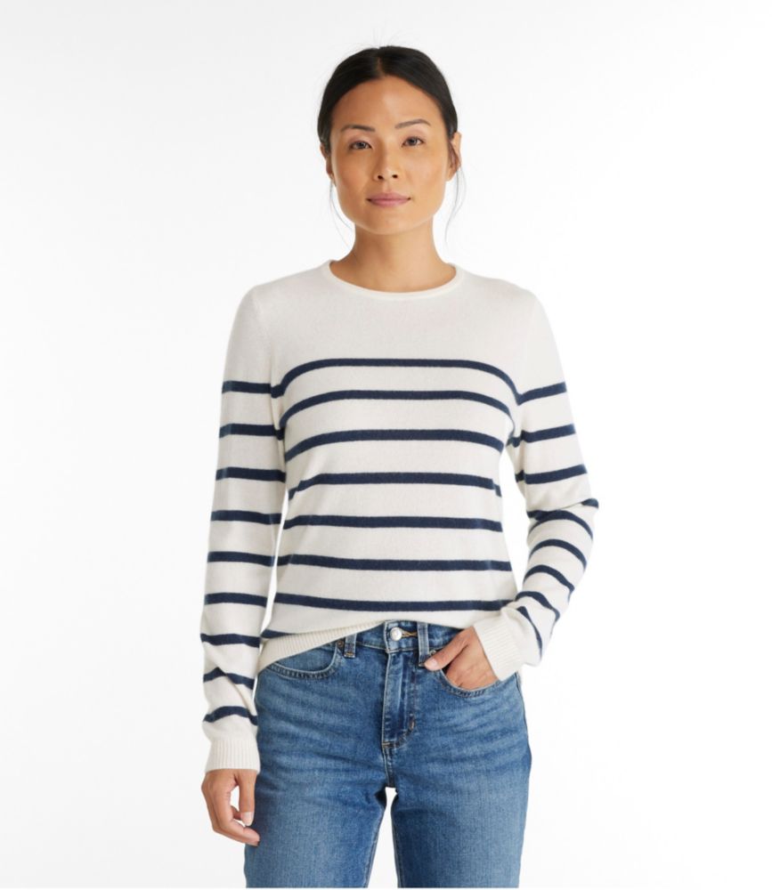 Women's Classic Cashmere Sweater, Crewneck Stripe - leoleo123123
