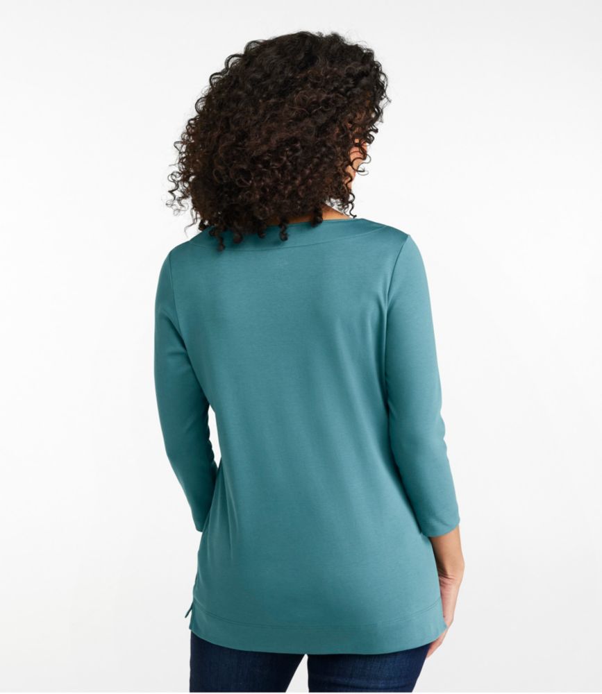 Women's Pima Cotton Tunic, Three-Quarter-Sleeve Splitneck - leoleo123123