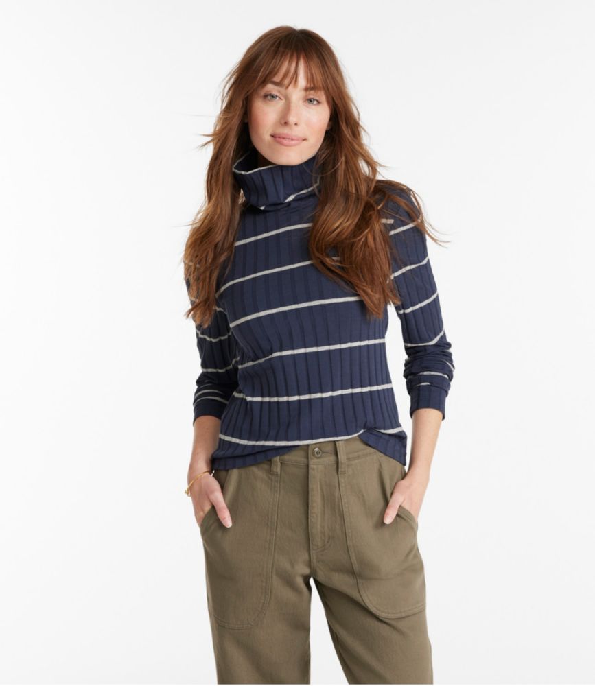 Women's Signature Ribbed Turtleneck, Stripe - leoleo123123
