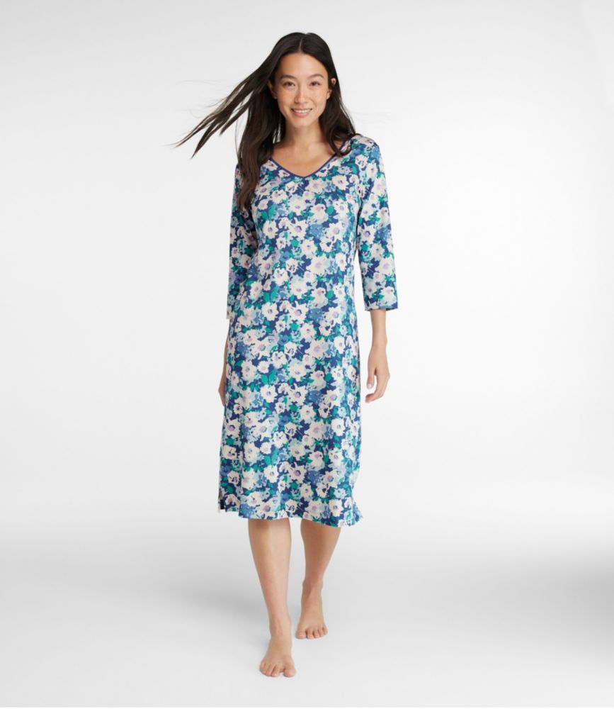 Women's Supima Nightgown, V-Neck Three-Quarter-Sleeve, Print - leoleo123123