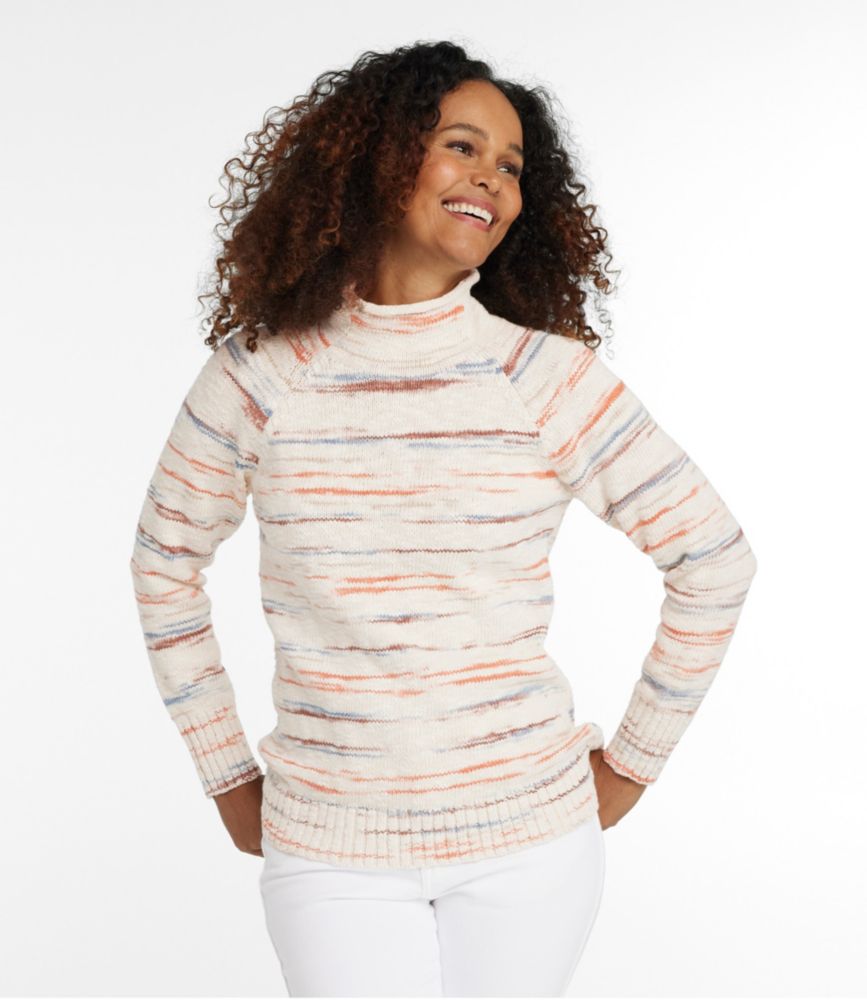 Women's Cotton Ragg Sweater, Funnelneck Pullover Space-Dye - leoleo123123