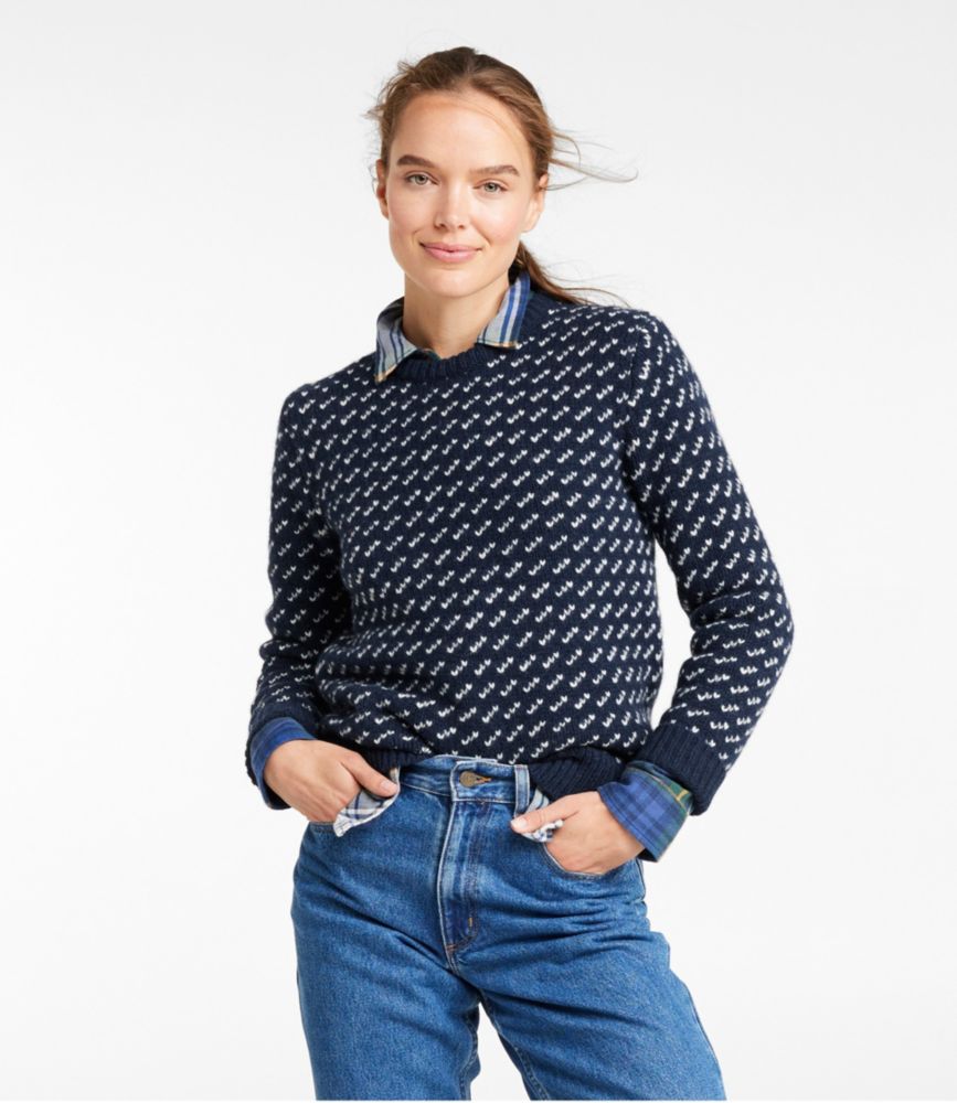 Women's Bean's Classic Ragg Wool Sweater, Crewneck Bird's-Eye - leoleo123123