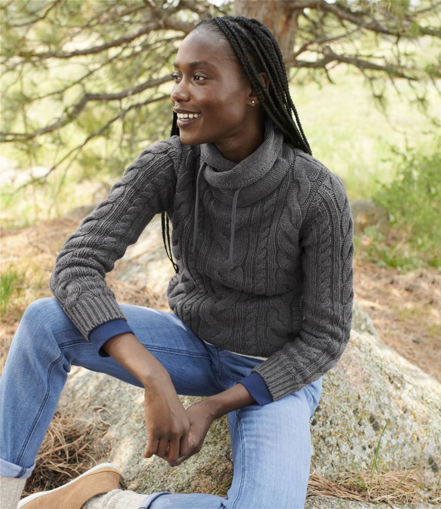 Women's Double L® Mixed-Cable Sweater, Funnelneck - leoleo123123