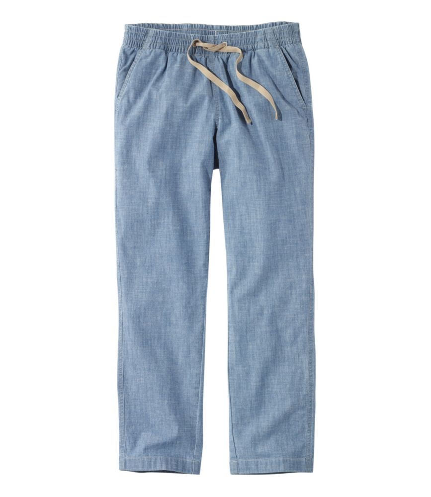 Women's Lakewashed Pull-On Chinos, Mid-Rise Chambray Ankle Pants - leoleo123123