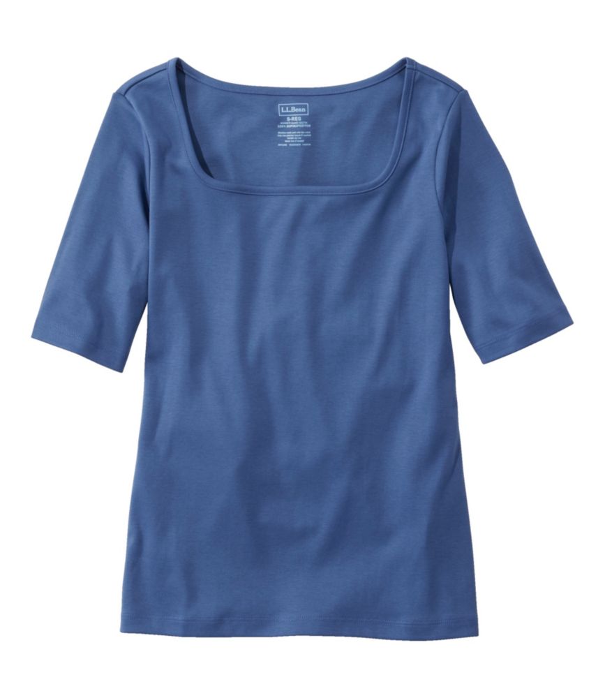 Women's Pima Cotton Tee, Soft Squareneck Elbow-Sleeve - leoleo123123
