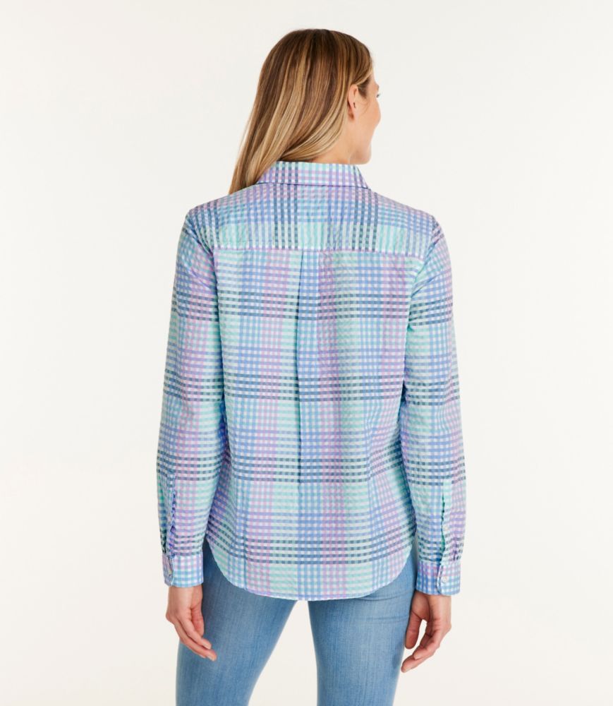 Women's Vacationland Seersucker Shirt, Long-Sleeve Plaid - leoleo123123