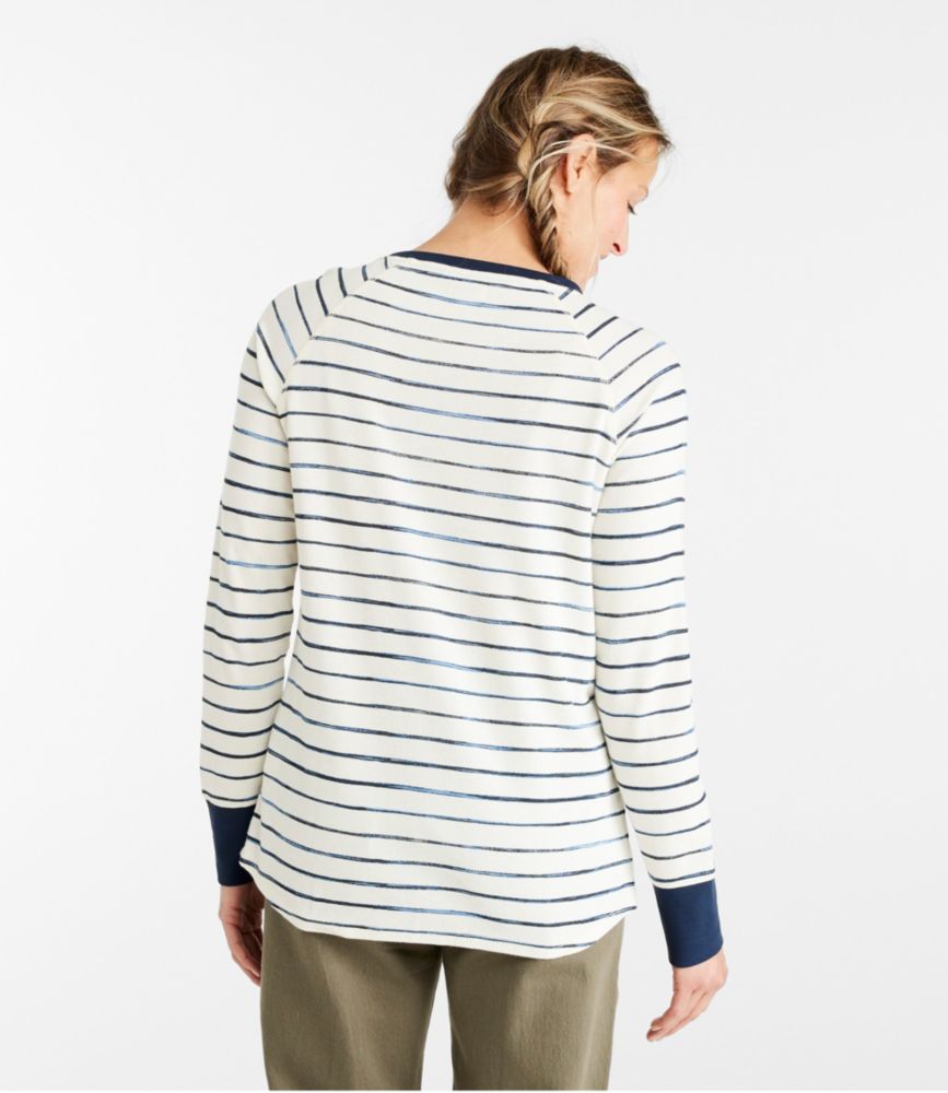 Women's Unshrinkable Mini-Waffle Tee, Long-Sleeve Crewneck Stripe - leoleo123123