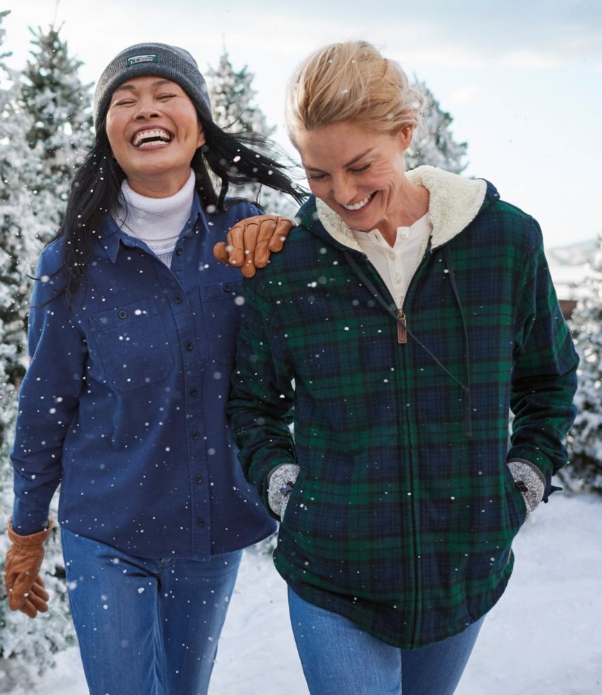 Women's Scotch Plaid Flannel Shirt, Sherpa-Lined Zip Hoodie - leoleo123123