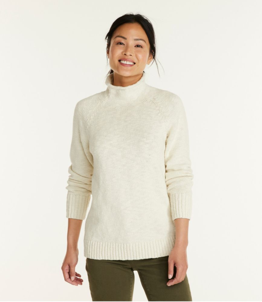 Women's Cotton Ragg Sweater, Funnelneck Pullover - leoleo123123
