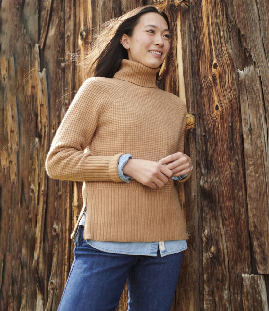 Women's SuperSoft Waffle Sweater, Turtleneck - leoleo123123
