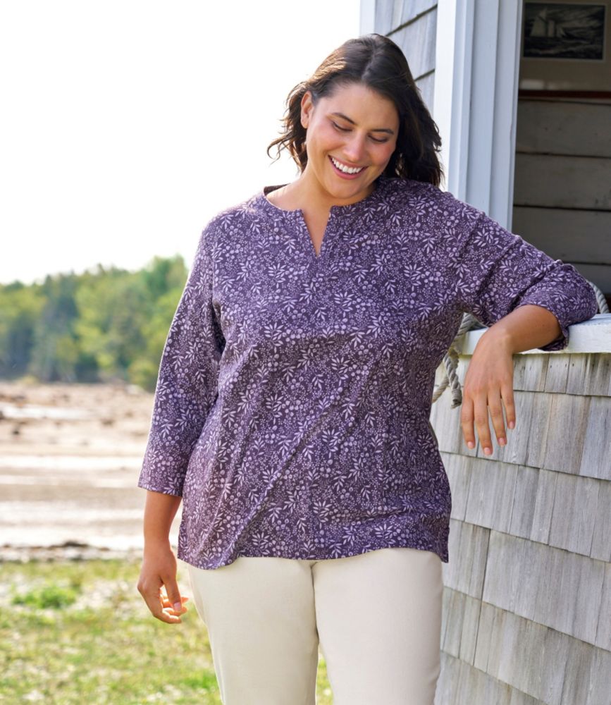 Women's L.L.Bean Tee, Three-Quarter-Sleeve Splitneck Tunic Print - leoleo123123