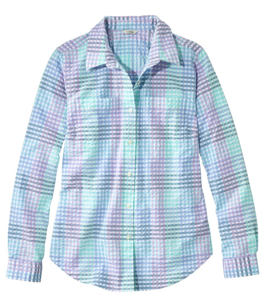Women's Vacationland Seersucker Shirt, Long-Sleeve Plaid - leoleo123123