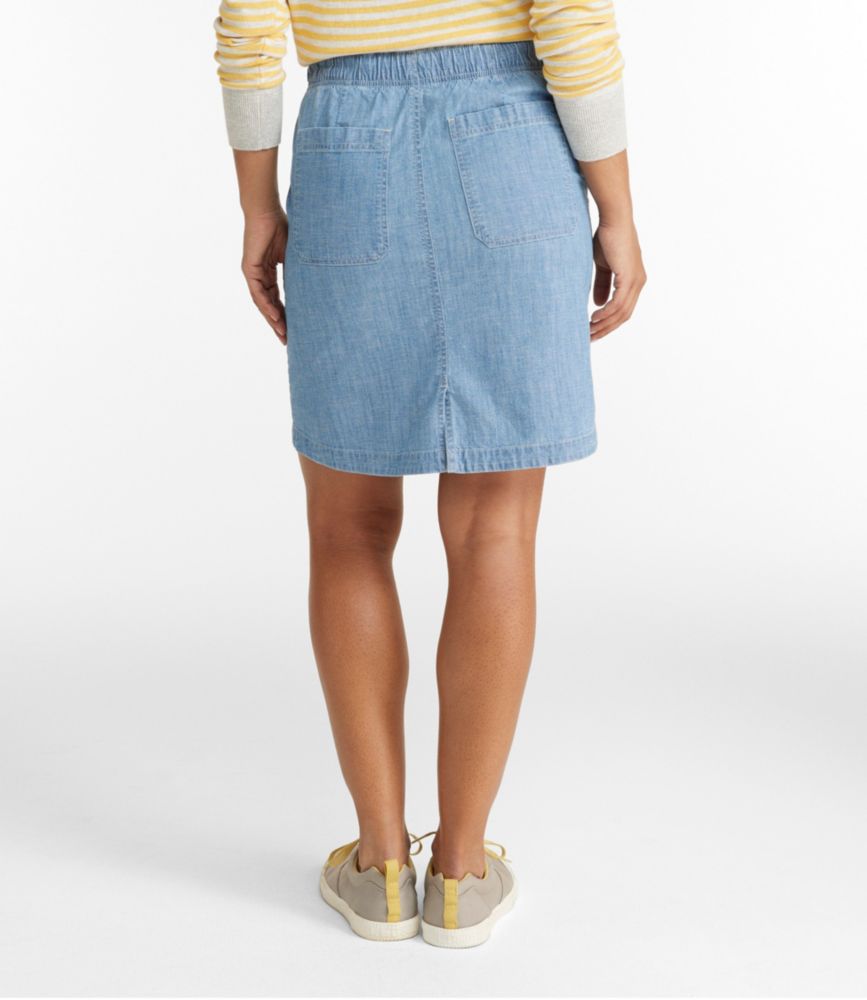 Women's Lakewashed Pull-On Skirt, Mid-Rise Chambray - leoleo123123