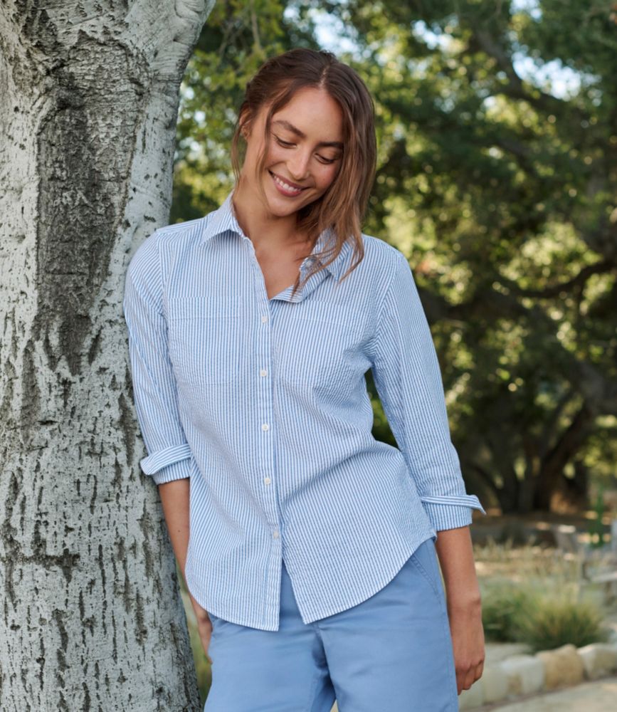 Women's Vacationland Seersucker Shirt, Long-Sleeve - leoleo123123