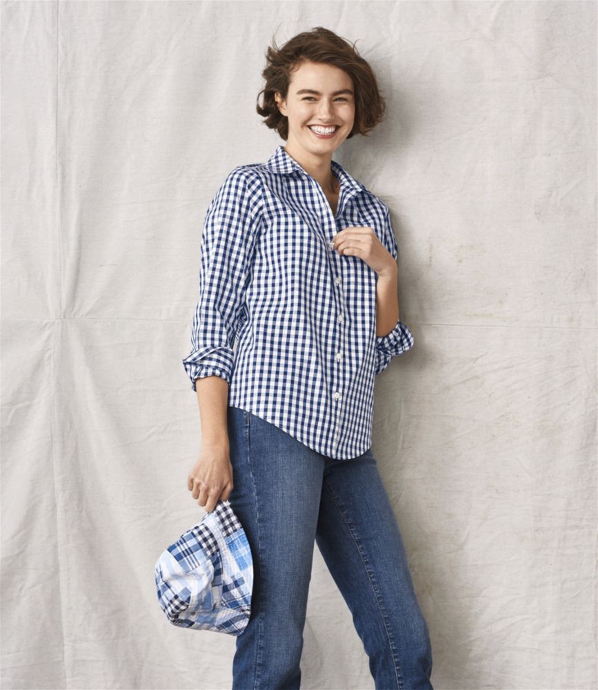 Women's Wrinkle-Free Pinpoint Oxford Shirt, Long-Sleeve Relaxed Fit Plaid - leoleo123123