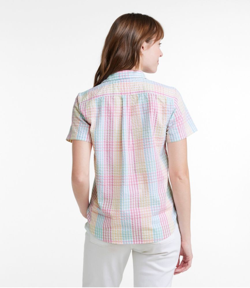 Women's Vacationland Seersucker Shirt, Short-Sleeve Popover Plaid - leoleo123123