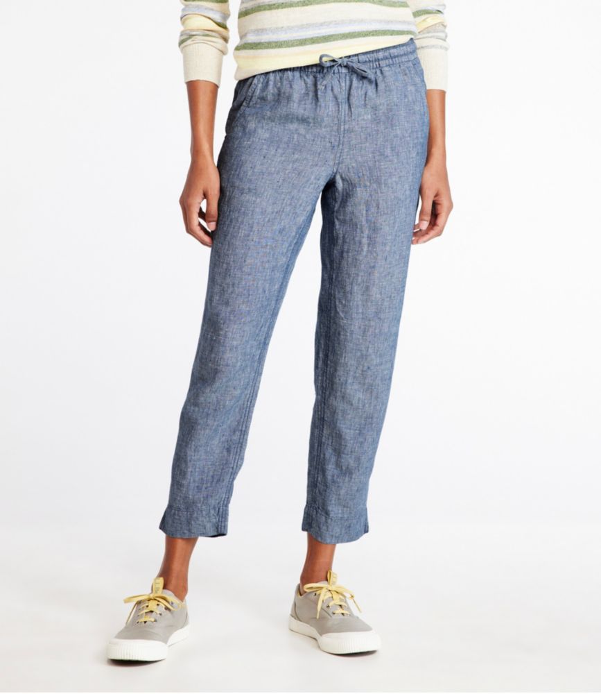 Women's Premium Linen Breezy Pull-On Ankle Pants, Mid-Rise Tapered-Leg - leoleo123123