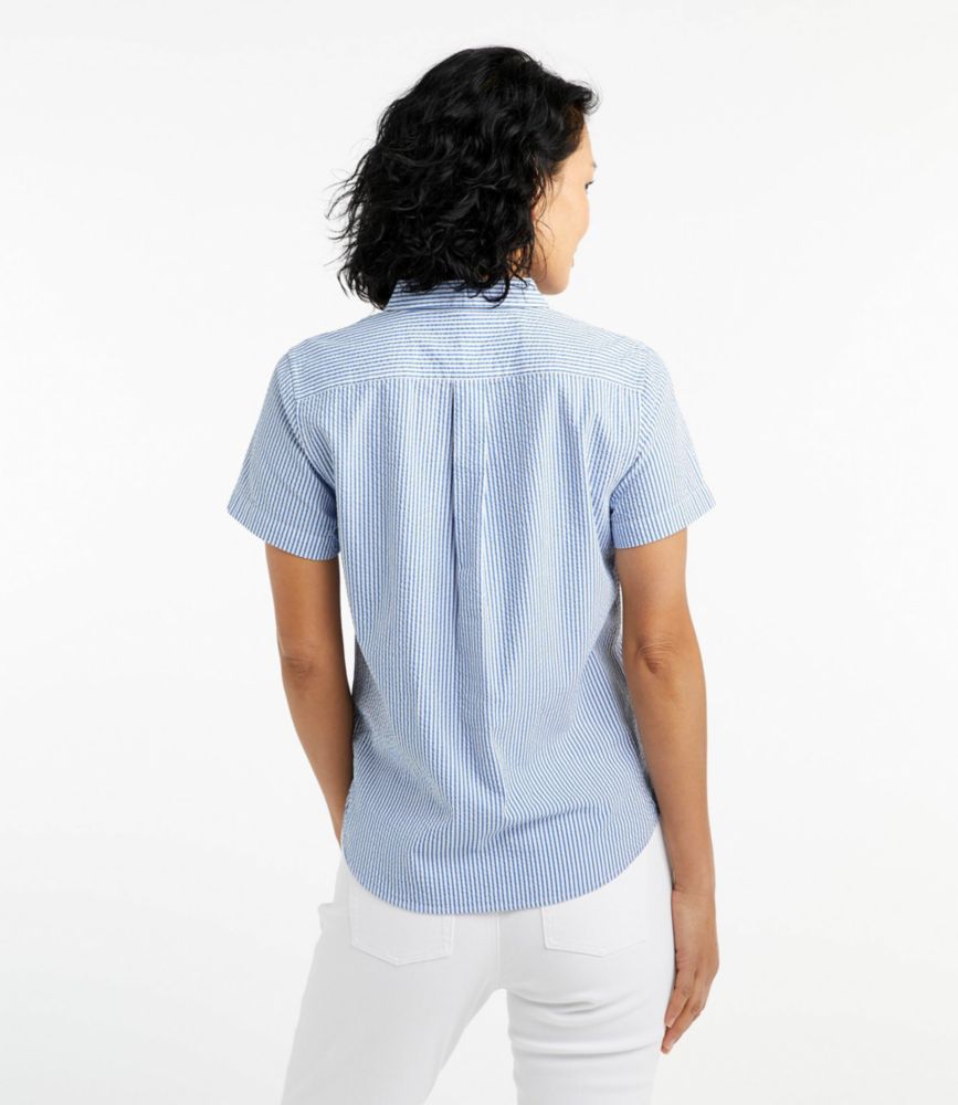 Women's Vacationland Seersucker Shirt, Short-Sleeve Popover Stripe - leoleo123123