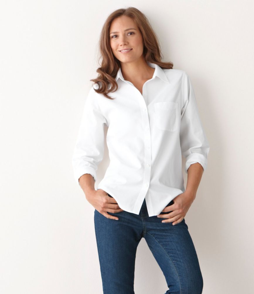 Women's Wrinkle-Free Pinpoint Oxford Shirt, Long-Sleeve Relaxed Fit - leoleo123123