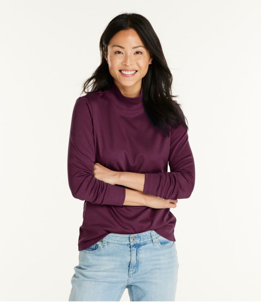 Women's Pima Cotton Tee, Long-Sleeve Mockneck - leoleo123123