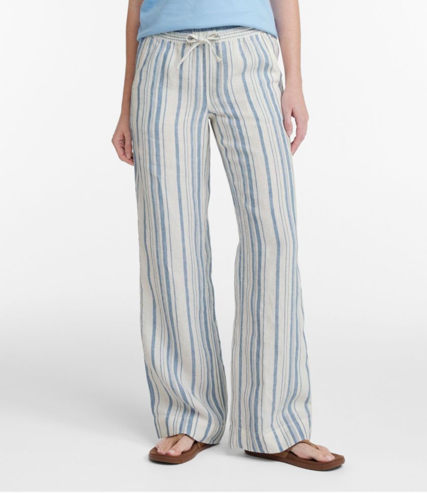 Women's Premium Washable Linen Pull-On Pants, Stripe - leoleo123123