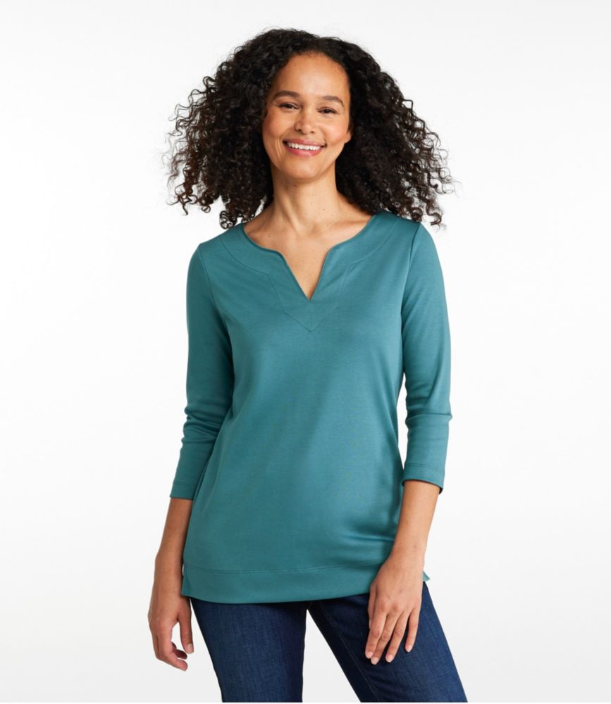 Women's Pima Cotton Tunic, Three-Quarter-Sleeve Splitneck - leoleo123123