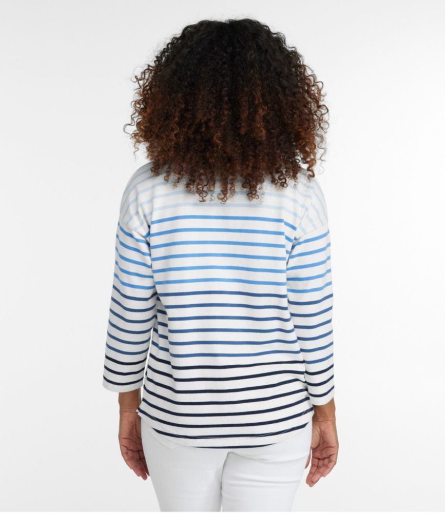 Women's Heritage Mariner Top, Splitneck Polo Three-Quarter-Sleeve Stripe - leoleo123123