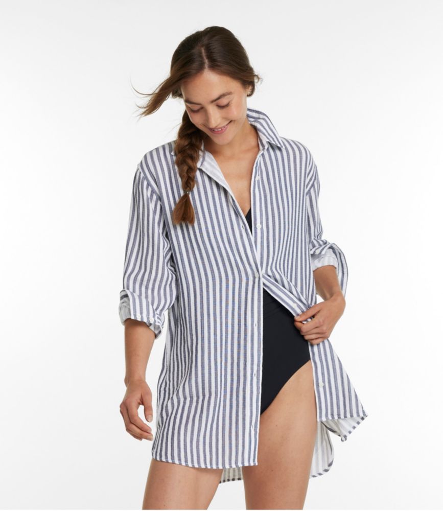 Women's Cloud Gauze Cover-Up Shirt, Stripe - leoleo123123