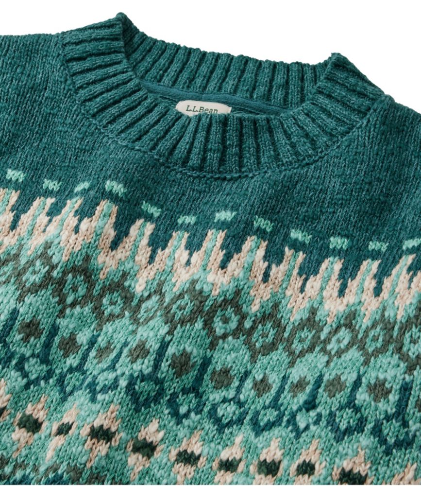 Women's Cotton Ragg Sweater, Crewneck Fair Isle - leoleo123123