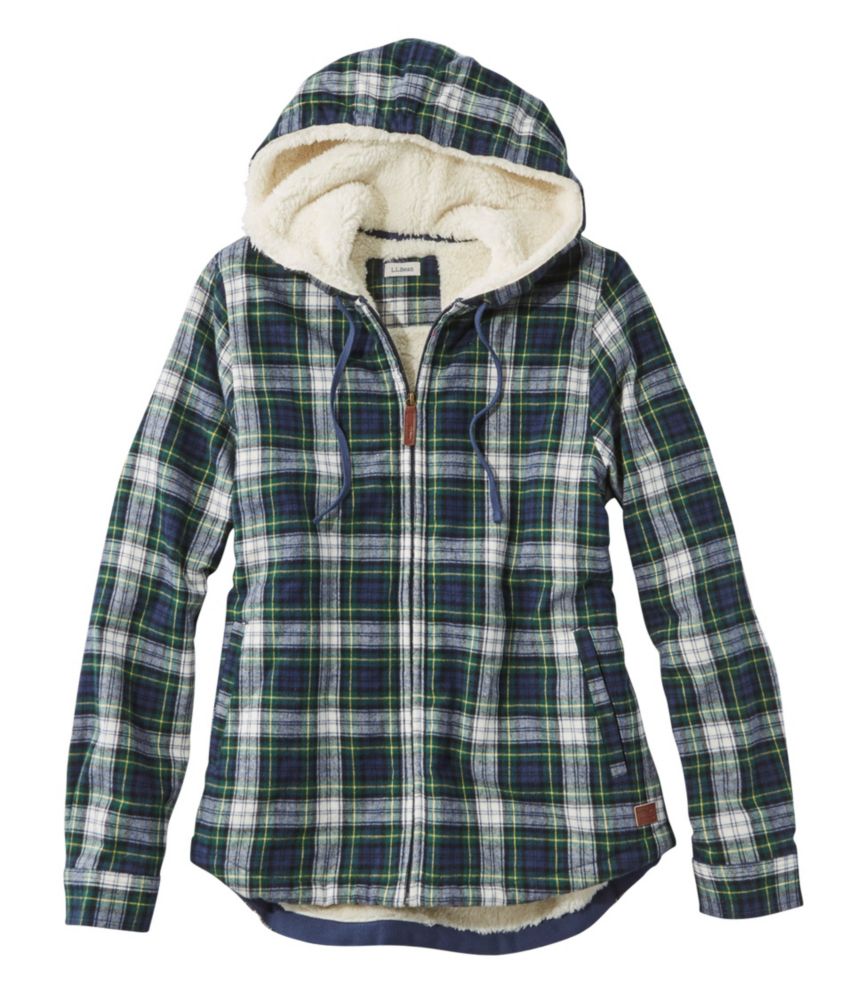 Women's Scotch Plaid Flannel Shirt, Sherpa-Lined Zip Hoodie - leoleo123123