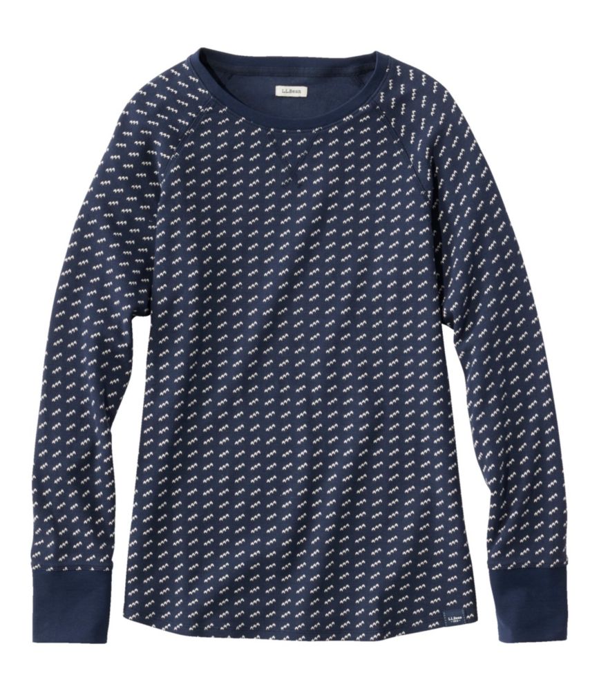 Women's Unshrinkable Mini-Waffle Tee, Long-Sleeve Crewneck Stripe - leoleo123123