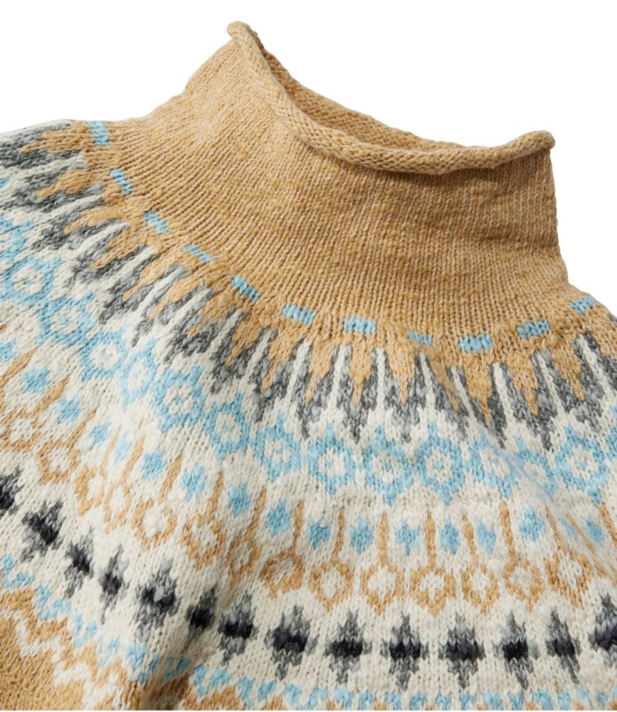 Women's Cotton Ragg Sweater, Funnelneck Pullover Fair Isle - leoleo123123