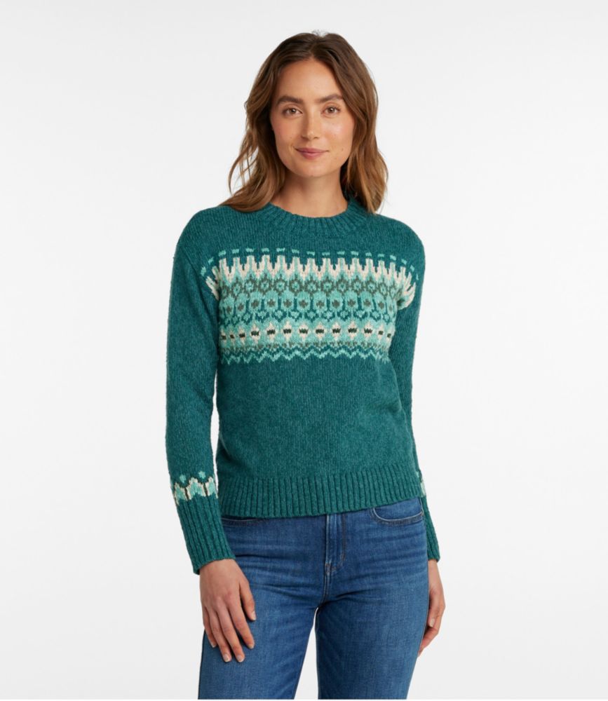 Women's Cotton Ragg Sweater, Crewneck Fair Isle - leoleo123123