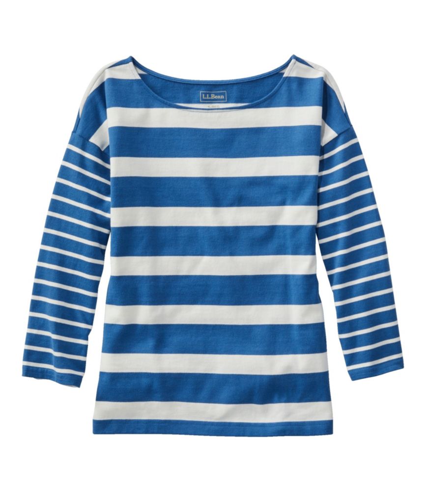 Women's Heritage Mariner Top, Boatneck Three-Quarter-Sleeve Blocked Stripe - leoleo123123