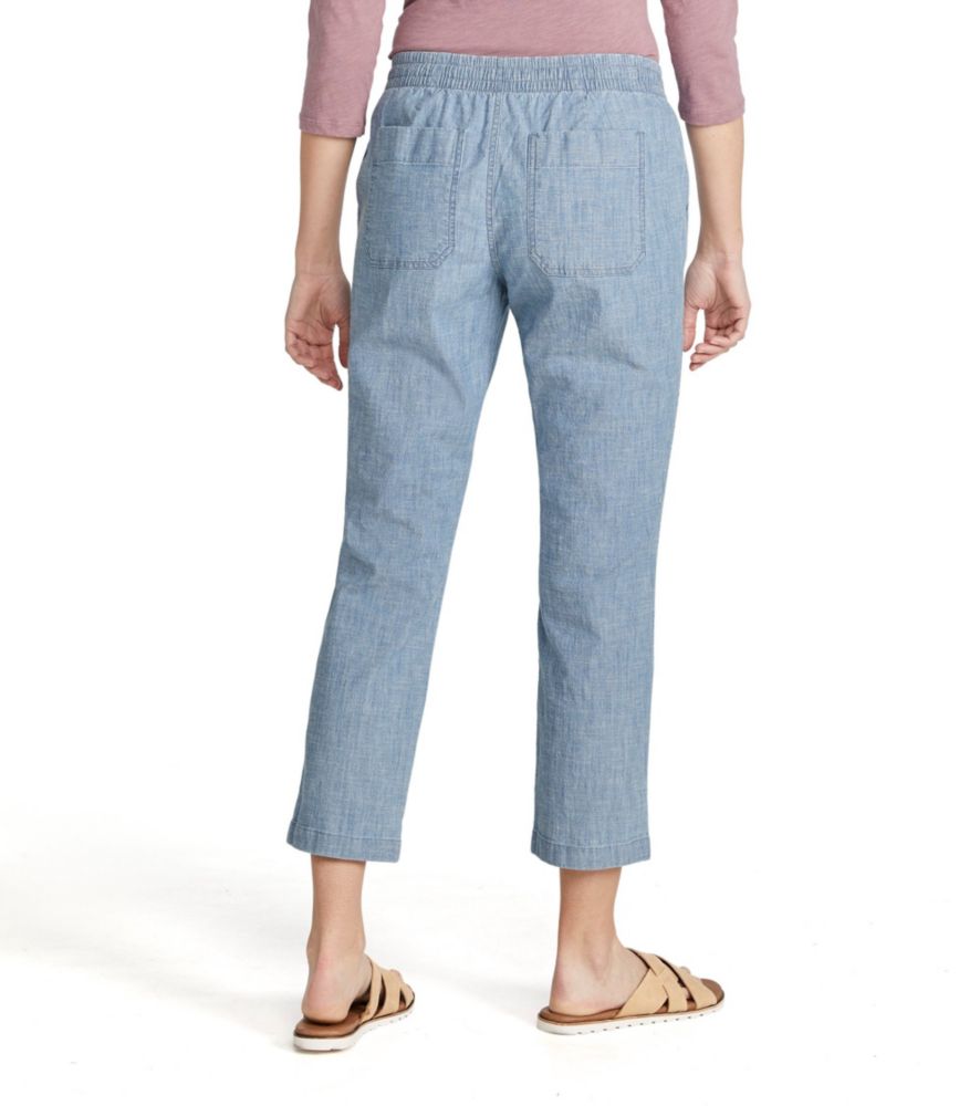 Women's Lakewashed Pull-On Chinos, Mid-Rise Chambray Ankle Pants - leoleo123123