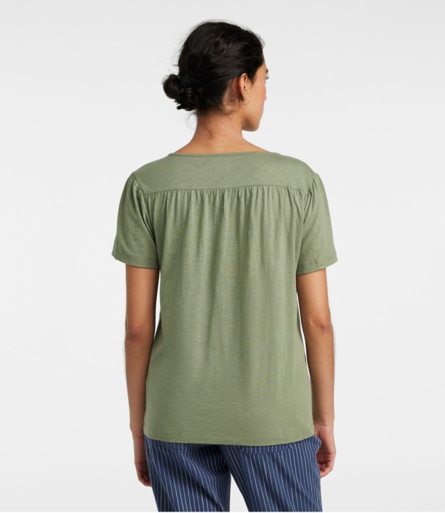 Women's Organic Cotton Tee, Smocked Notch-Neck Short-Sleeve - leoleo123123