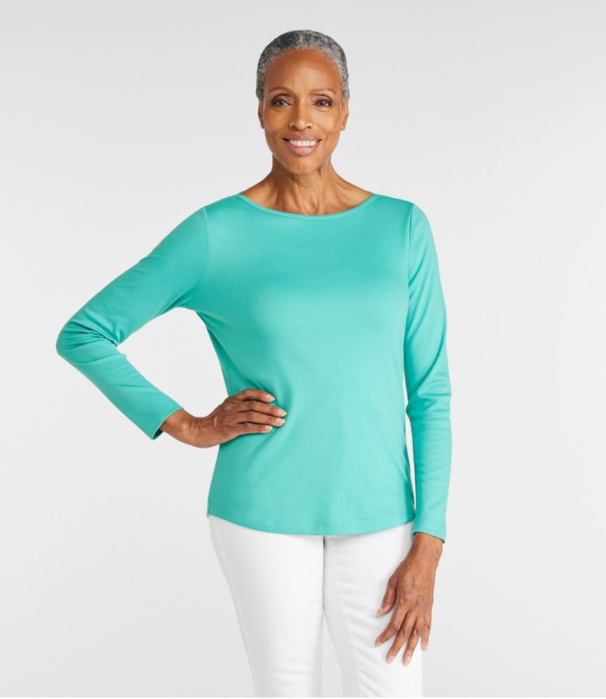 Women's Pima Cotton Shaped Tee, Long-Sleeve Boatneck - leoleo123123