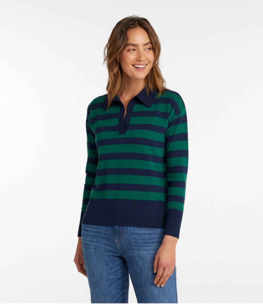 Women's Cotton/Cashmere Sweater, Polo Stripe - leoleo123123