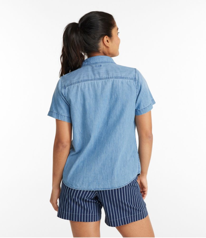 Women's L.L. Bean Heritage Washed Lightweight Denim Shirt, Short-Sleeve - leoleo123123