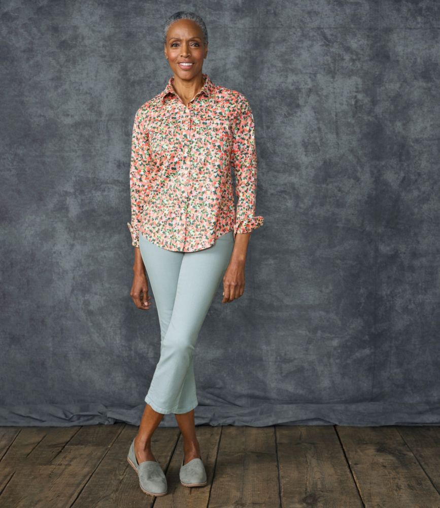 Women's Wrinkle-Free Pinpoint Oxford Shirt, Relaxed Fit Long-Sleeve Print - leoleo123123