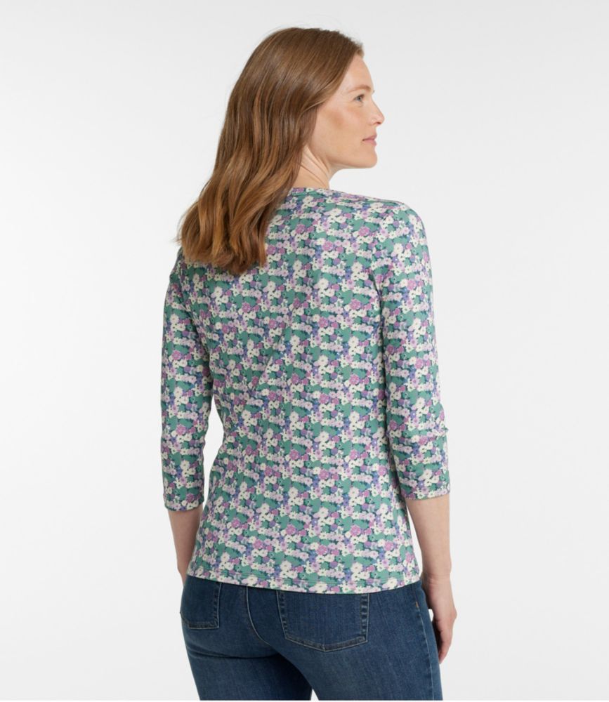 Women's Pima Cotton Shaped Jewelneck Tee, Three-Quarter-Sleeve Print - leoleo123123
