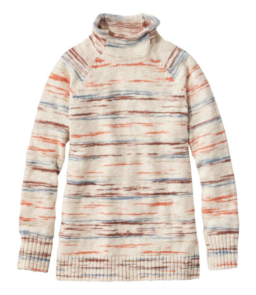 Women's Cotton Ragg Sweater, Funnelneck Pullover Space-Dye - leoleo123123