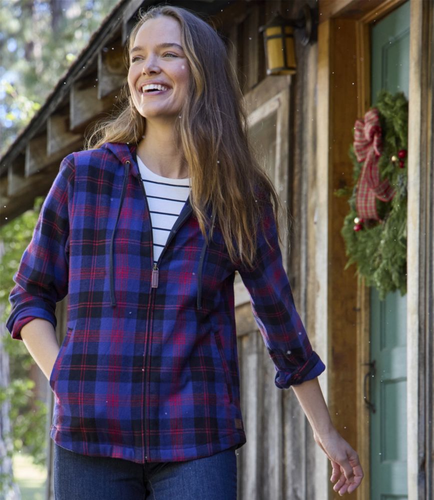 Women's Scotch Plaid Flannel Shirt, Relaxed Zip Hoodie - leoleo123123