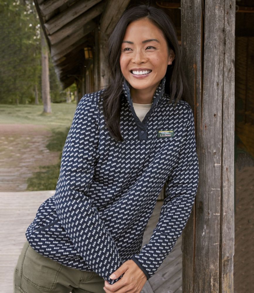 Women's L.L.Bean Sweater Fleece Pullover, Print - leoleo123123
