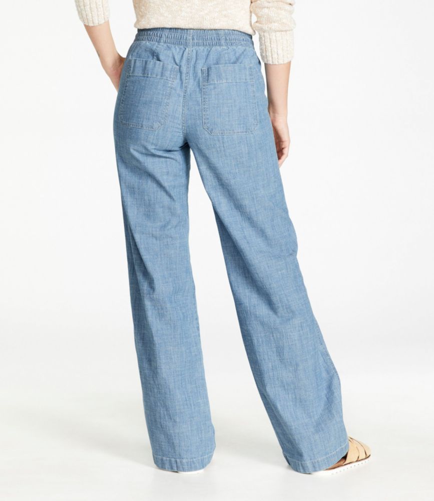 Women's Lakewashed Pull-On Chinos, Mid-Rise Wide-Leg Chambray - leoleo123123